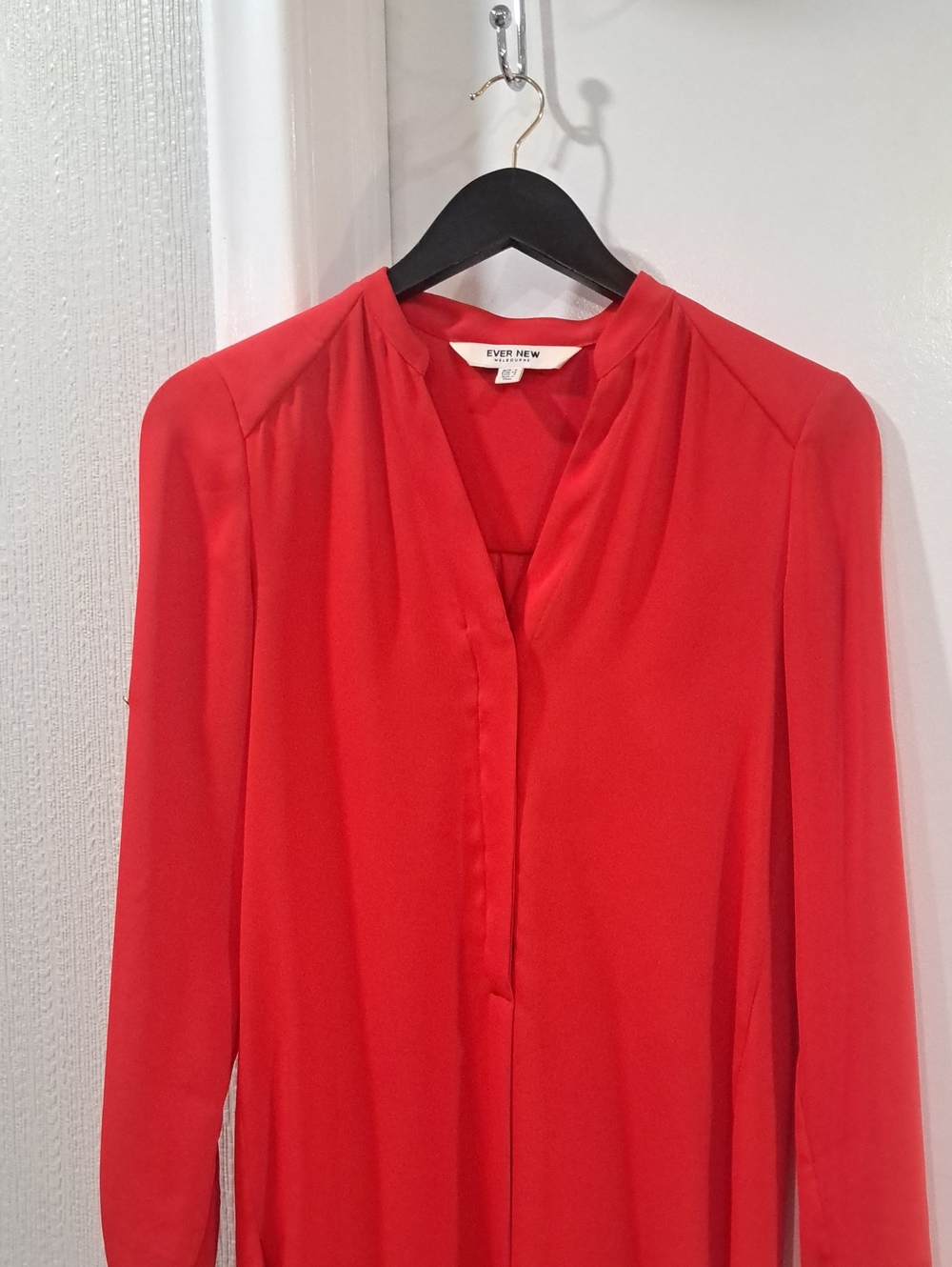 Ever New Bright Red Long Sleeve Split-Neck Blouse